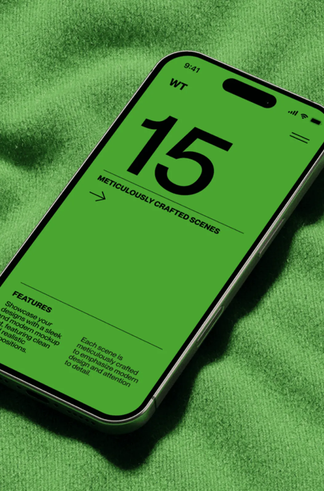 Smartphone mockup with a large number fifteen