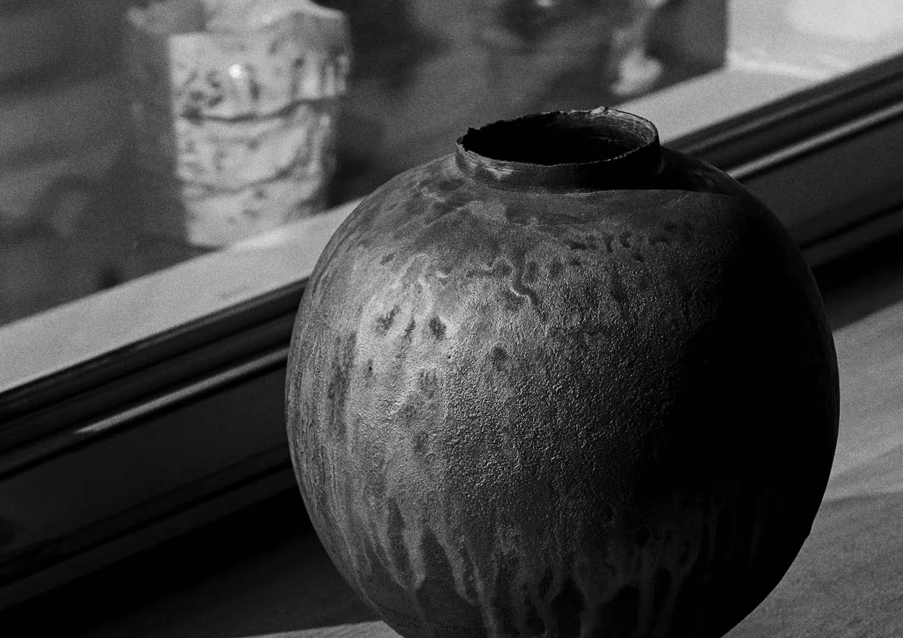 Black and white textured ceramic form
